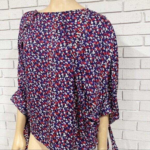 Derek Lam Silk Poppy Print Blouse Size 14 NWT – Raglan Tie‑Cuff Made in Italy - Picture 12 of 13